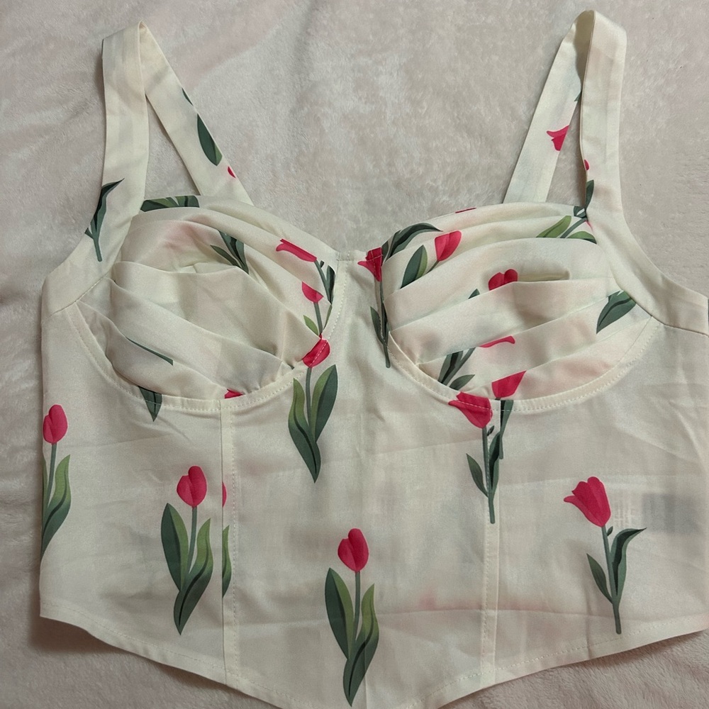 SHEIN White Floral Tank Top